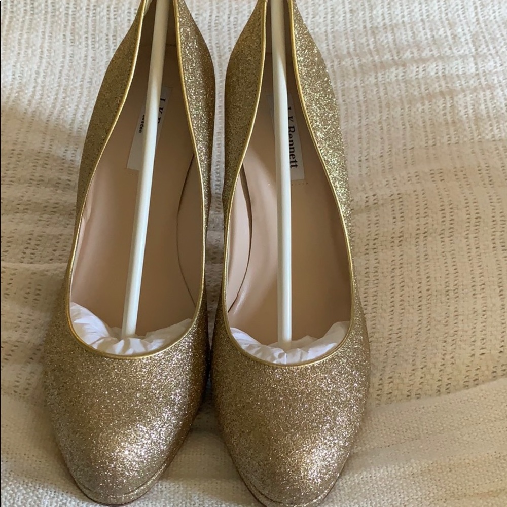 Gold sparkle LK Bennett sledge shoes new in box